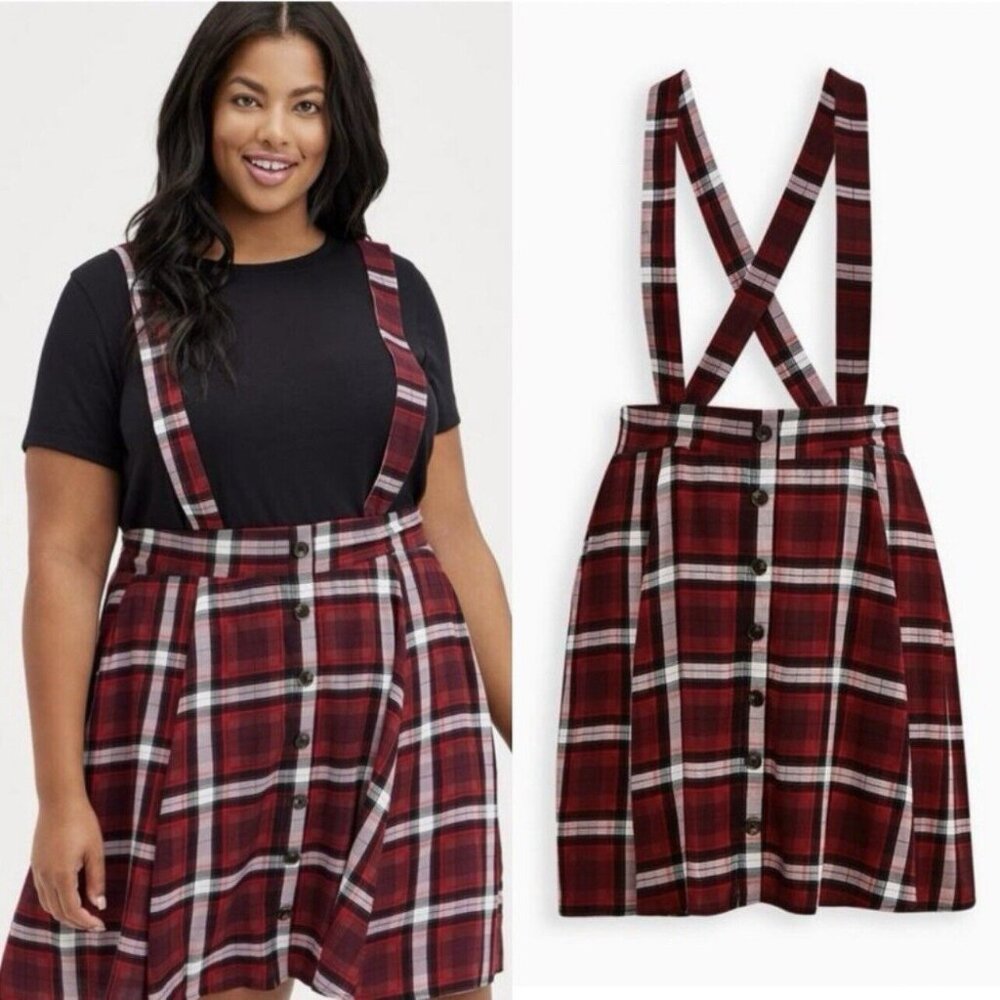 NWT Torrid Red Burgundy Plaid Mini Challis Punk Goth Schoolgirl Skirtall Skirt 1